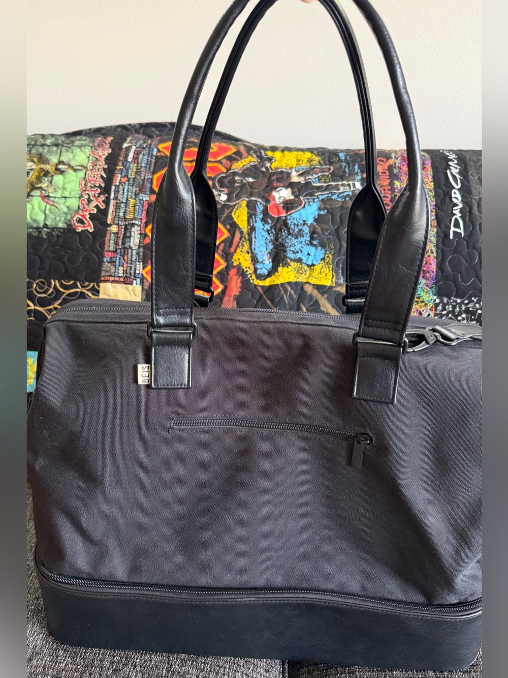 BEIS The Mini Weekender Bag Black Personal Carry On Tote Travel